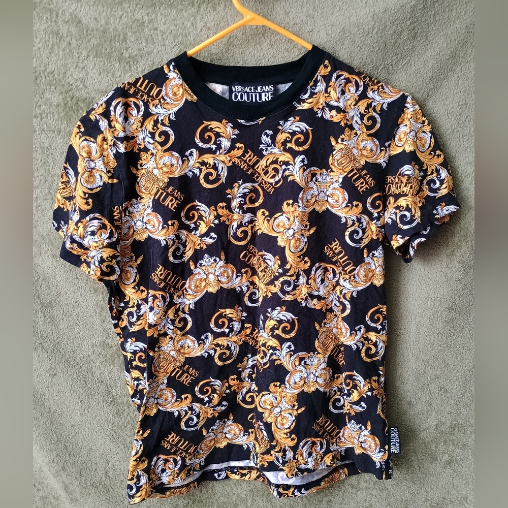 Versace Jeans Collection Black and Gold Baroque Tee
